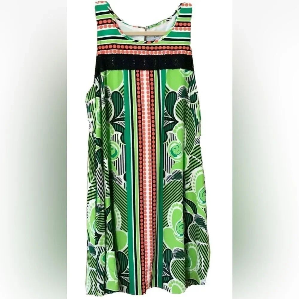 Crown & Ivy Women’s Size Medium Dress Green A Line Colorful Knee Length Tunic